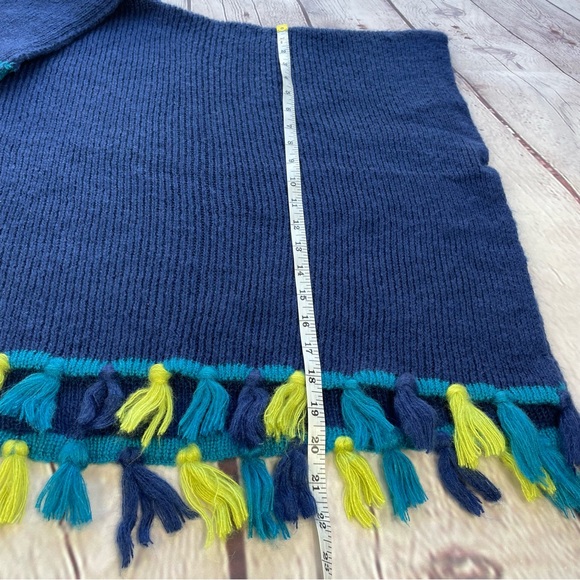 Libby Edelman Poncho Fringed Sweater NWT Blue Lime Green Turquoise One Size - Picture 8 of 11